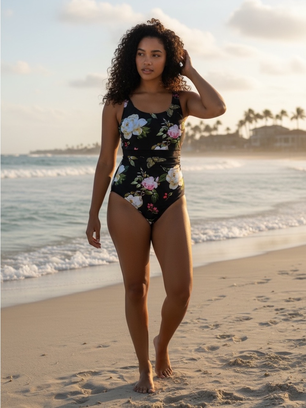 Floral Cupshe Mesh Floral bathing suit Monokini with lace up back. Modest Demure
